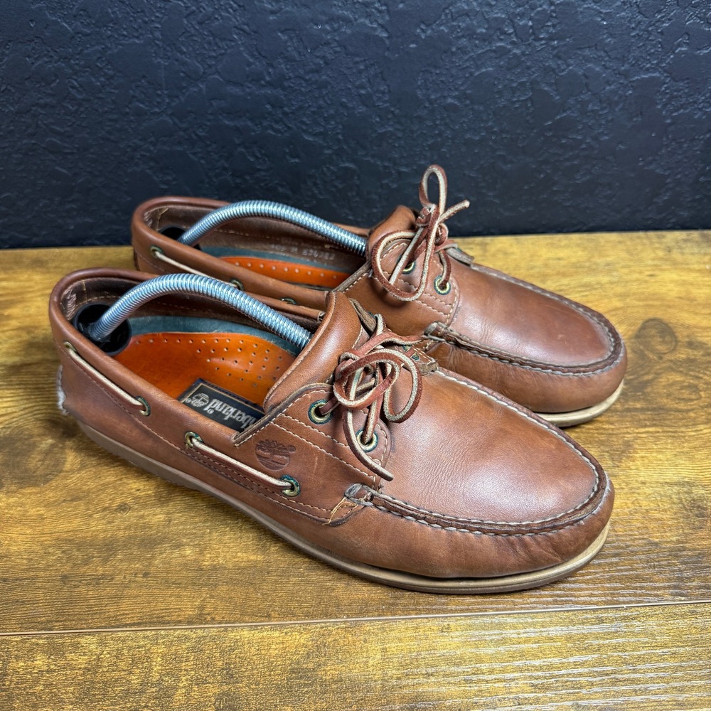 Timberland Classic 2-Eye 534282 Brown Leather Boat Shoes Mens 10.5 M